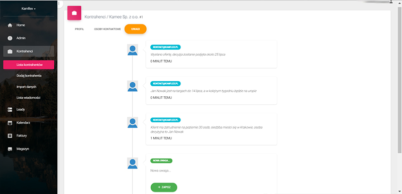 Notatki o kliencie w systemie CRM